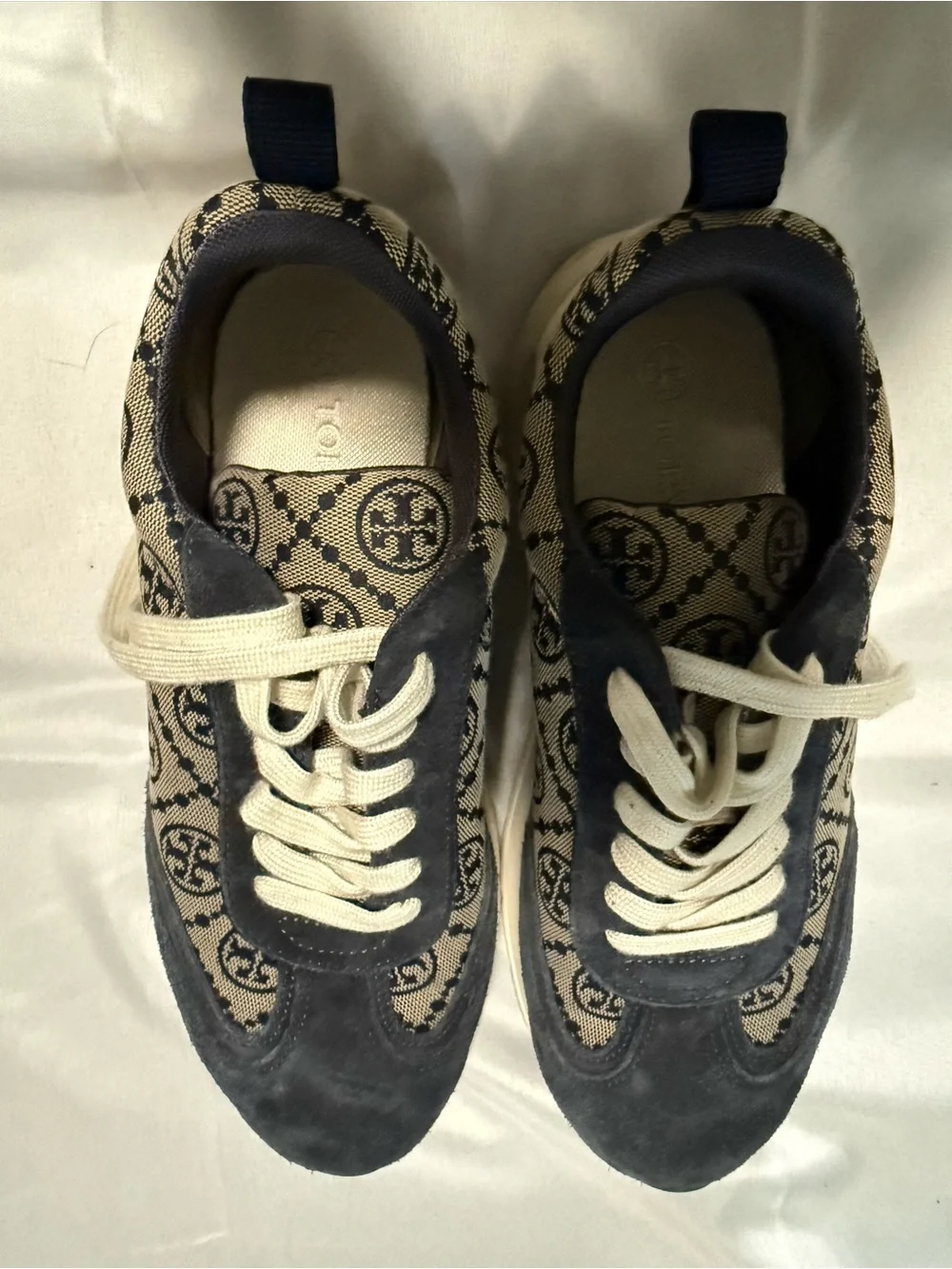 Tory Burch Navy and Cream Monogram Sneakers